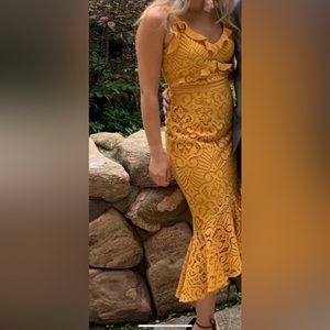 Mustard Yellow Lace High-Low Dress